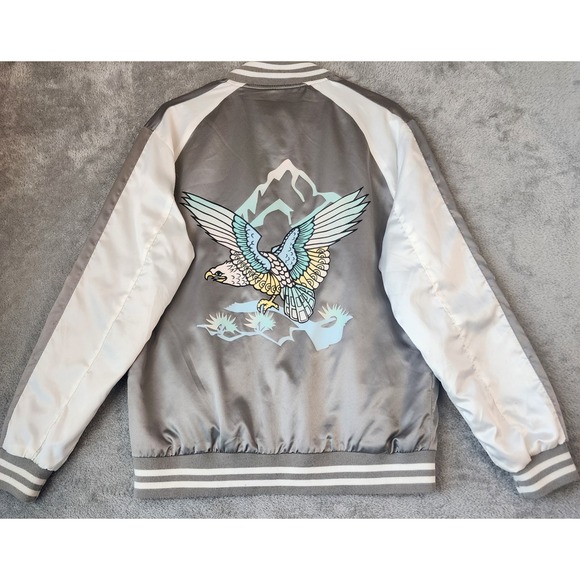Brave Soul London Jackets & Blazers - Brave Soul London Jacket Womens Medium Grey Satin Eagle Embroidered Bomber
